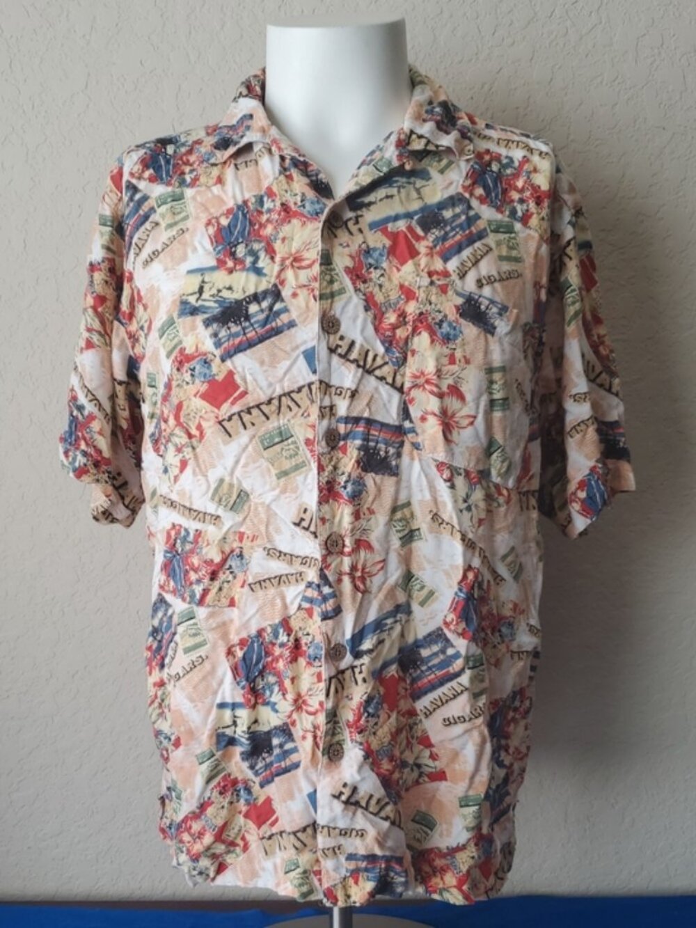 Caribbean Joe Havana Cigars Tropical Aloha Shirt Men's Large Rayon